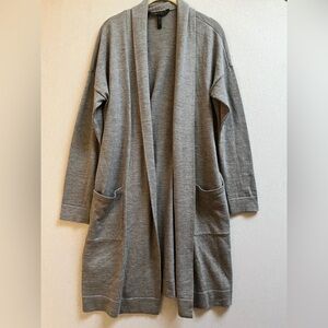 BCBGMAXAZRIA 100% Merino Wool Open Front Long Cardigan Grey Size S
